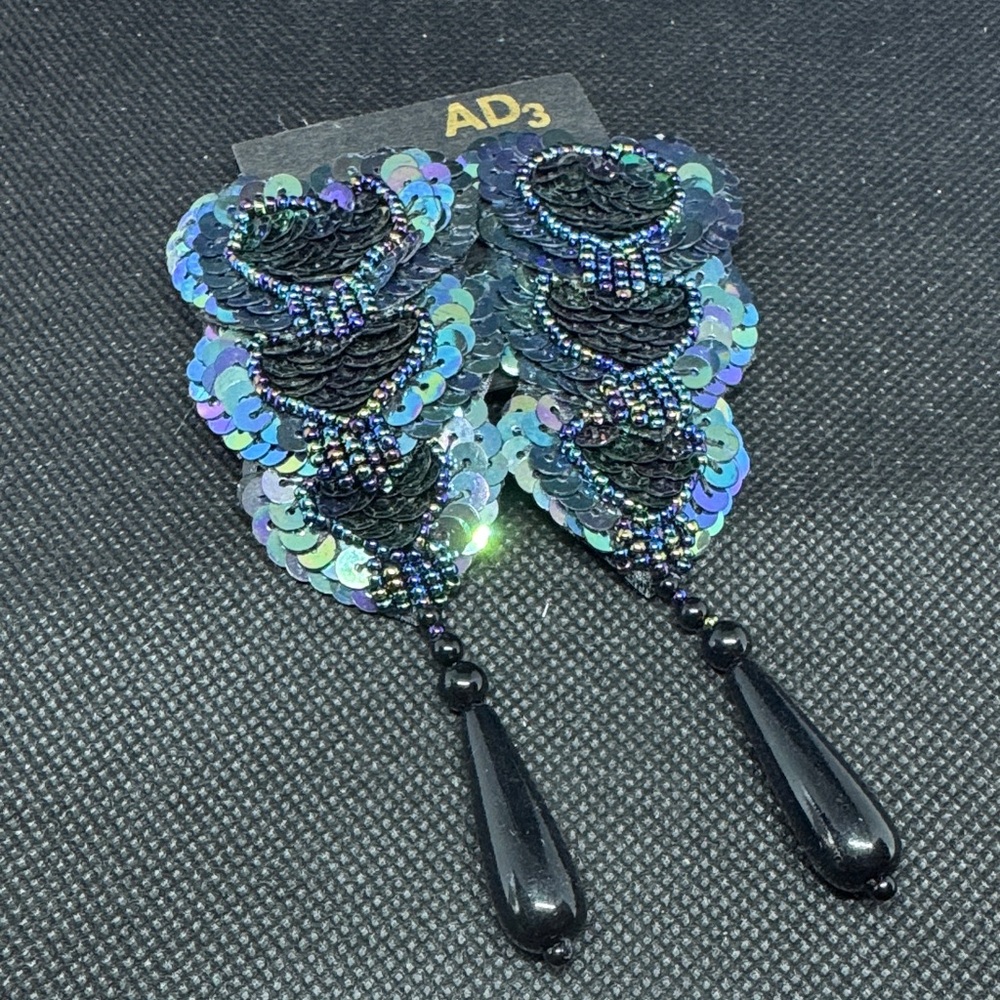 Black and Blue Sequin Drop Earrings